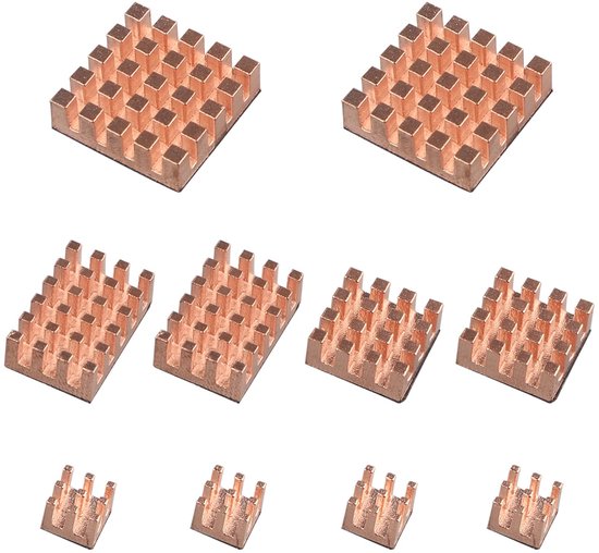 SnelShoppen - 10x Koellichaam Radiator Pure Koper CPU Heat Sinks voor Raspberry Pi 5/4/3B+/3B/2B/3A/A+/Pi Zero 2W/Zero W - Hoge Warmtegeleiding