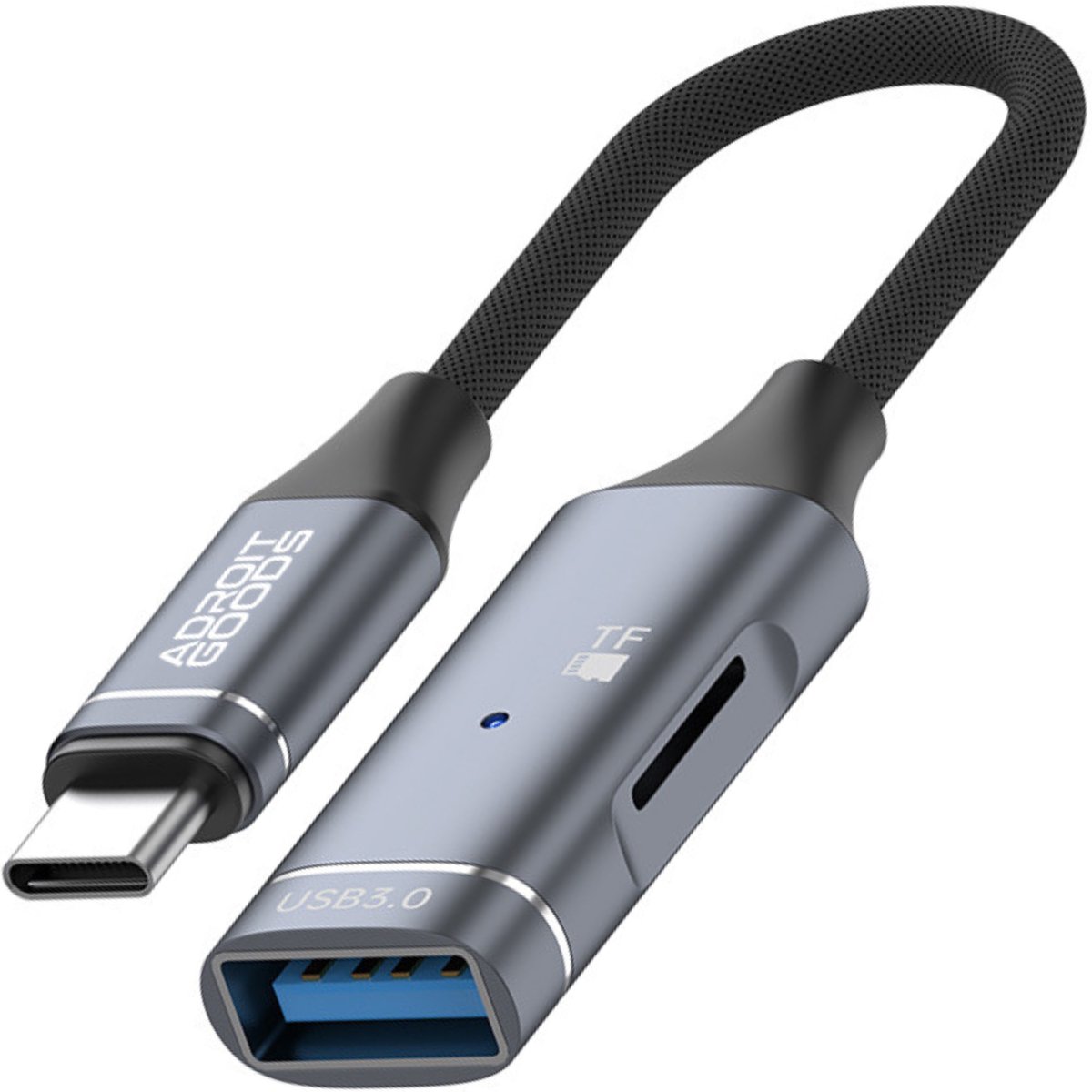 AdroitGoods USB-C naar USB-A OTG Adapter met TF Kaartlezer – USB 3.0 5Gbps – Compacte 2-in-1 Hub – OTG Dongle voor Laptop Smartphone Tablet – Plug & Play - Grijs