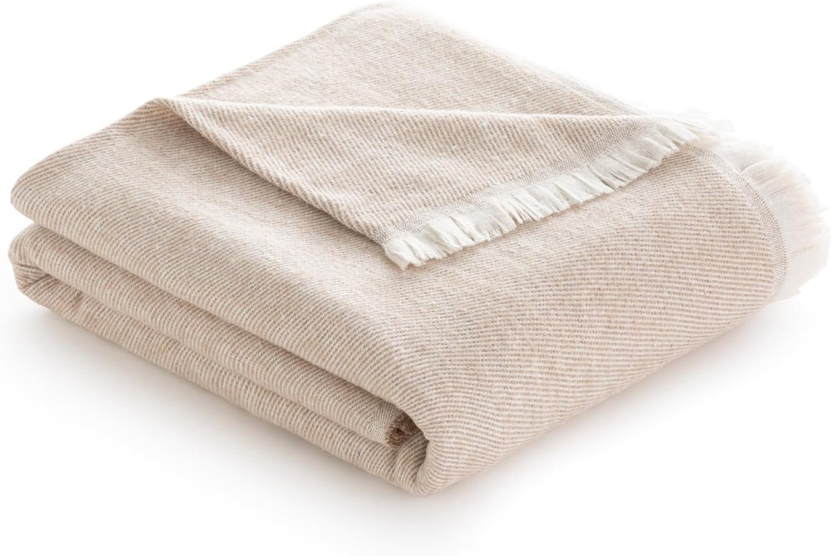 Thijox - Extra zachte katoenen deken met strepenpatroon, multifunctionele sprei voor bank, bed, decoratieve overtrek en halsdoek (zandbeige, 120 x 180