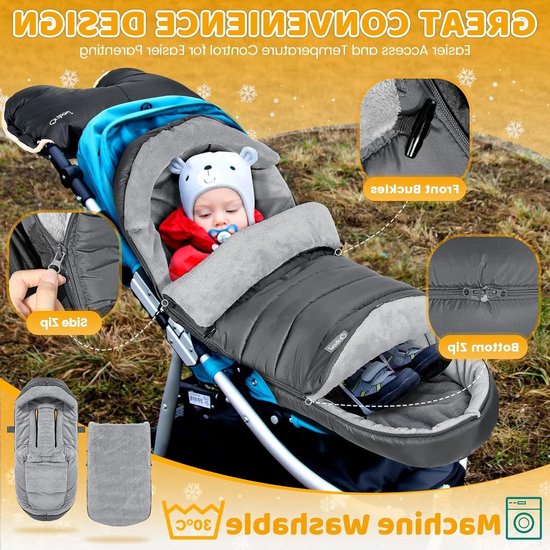 Voetenzak Kinderwagen - Winterhoes Buggy - Warm en Droog Blijven - Uniek L-vormig Rugontwerp - 104cm x 44cm - Donkergrijs — afbeelding 2
