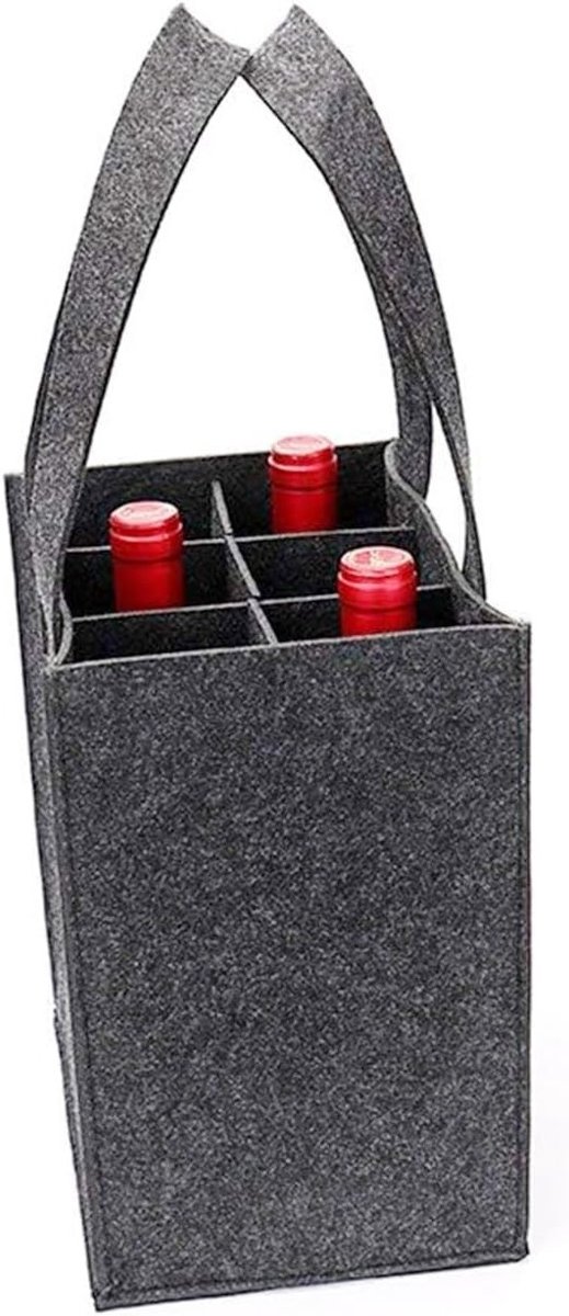 Fles Drager - Felt Tas - Fles Vervoer - Met Verwijderbare Dividers - 6 Flessen - Grijs — afbeelding 3