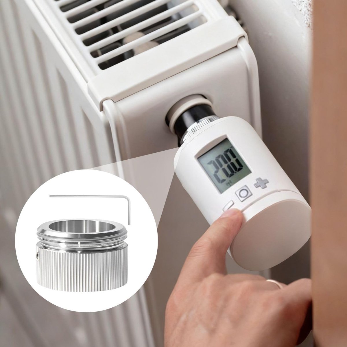 Thijox - 2-delige M30x1,5 Radiatorthermostaatadapter van 304 Roestvrij Staal voor RA RAV RAVL Ventielen met Zeskantsleutel - Zilveren Verwarmingsventi