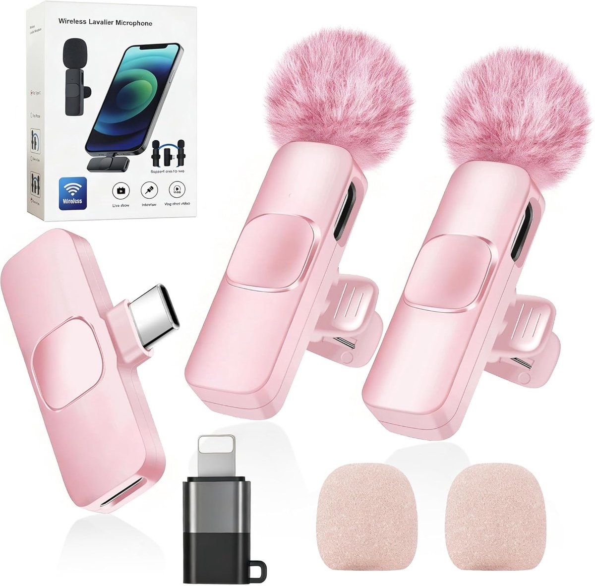 SnelShoppen - Dual Micro Wireless Mini Lapel Microfoon 2-in-1 met Geluidsdemping, Clip-on Microfoon voor iPhone, iPad en Android, Geschikt voor Vlogge