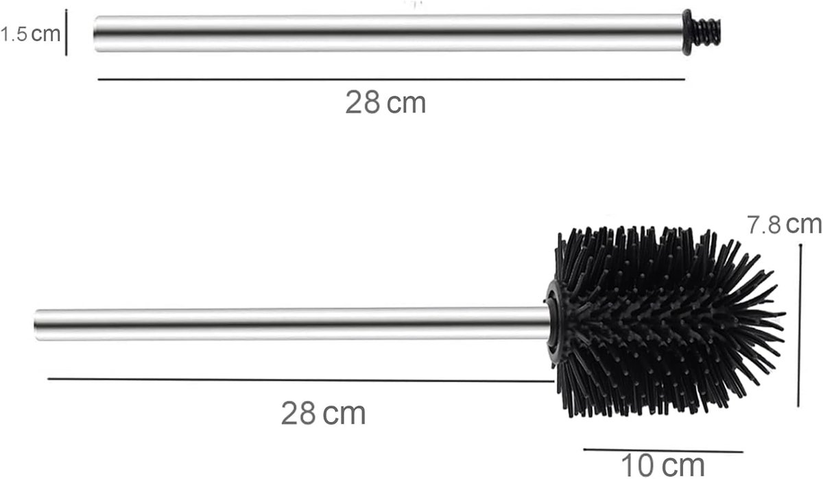 SnelShoppen - Set van 2 Silicone Toiletborstels met RVS Handvat - 8 cm Borstelkop - Zwart - Hygiënisch en Duurzaam voor Toilet en Badkamer