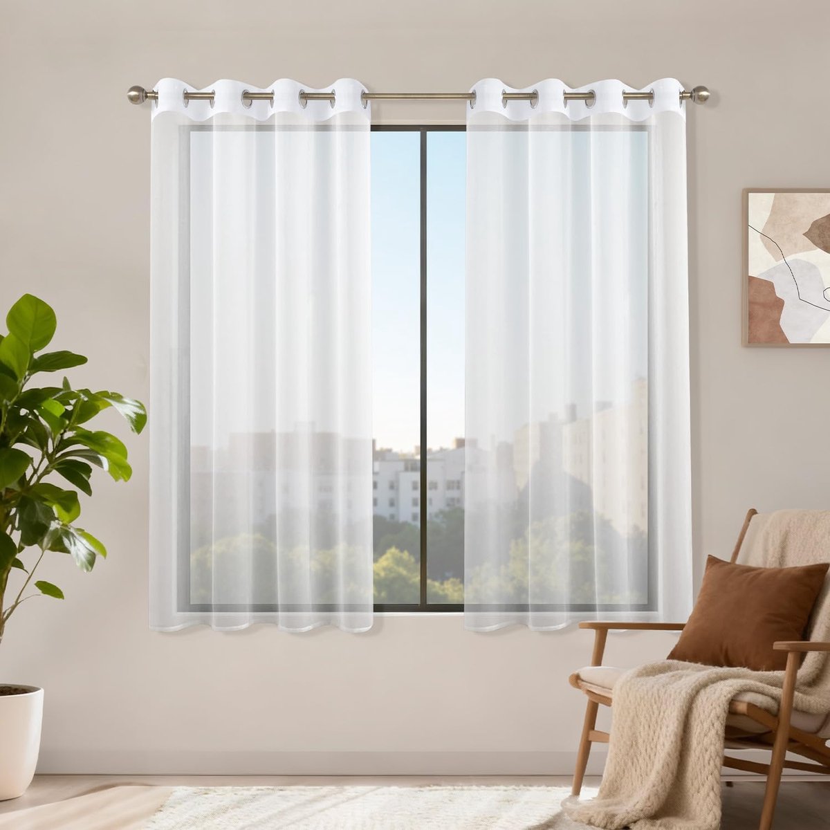 SnelShoppen - Net Curtains White 140x145 cm, Set van 2 Doorzichtige Raamdecoratie met Oogjes, Moderne Lichtdoorlatende Gordijnen voor Woonkamer, Slaap