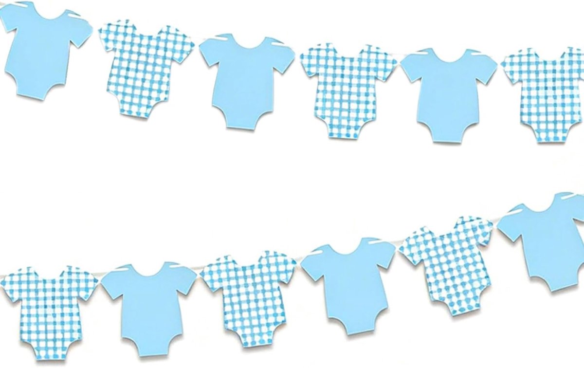 SnelShoppen - Baby Romper Versierbanner, Babyshower Decoratie, Blauwe Jeans Thema, Bunting voor Jongens, Feestdecoratie voor Babyfeestjes en Kinderkam