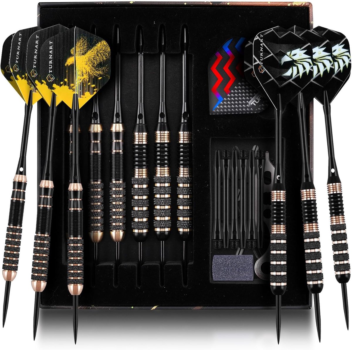 SnelShoppen - Darts Set 6pcs Professionele Darts met Stalen Tip, Messing Barrel, 22/24g en Stijlvolle Opbergtas voor Feesten en Competities