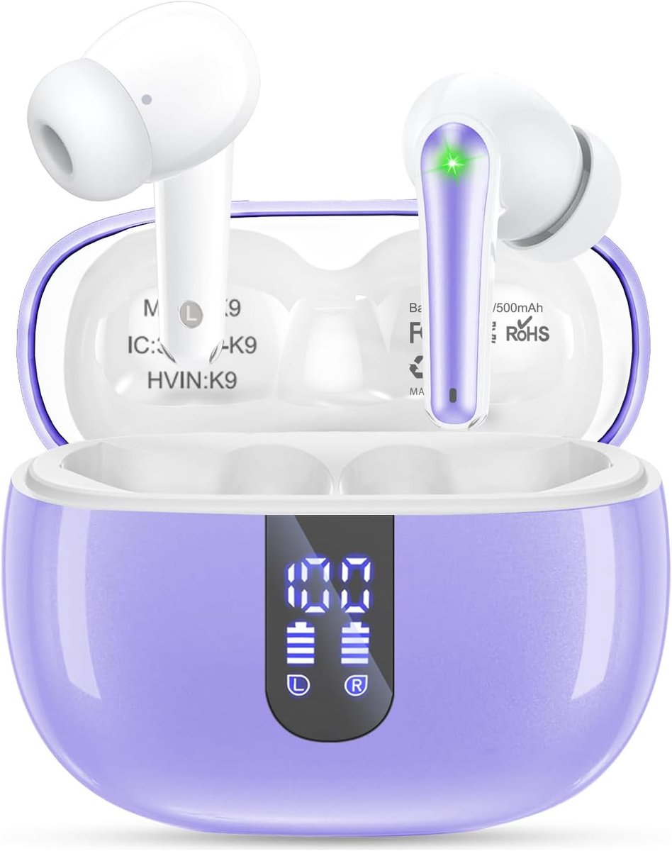 SnelShoppen - Draadloze Bluetooth Koptelefoon Violet met LED Power Display en 40 Uur Speeltijd - Ideaal voor Muziek, Sport en Reizen