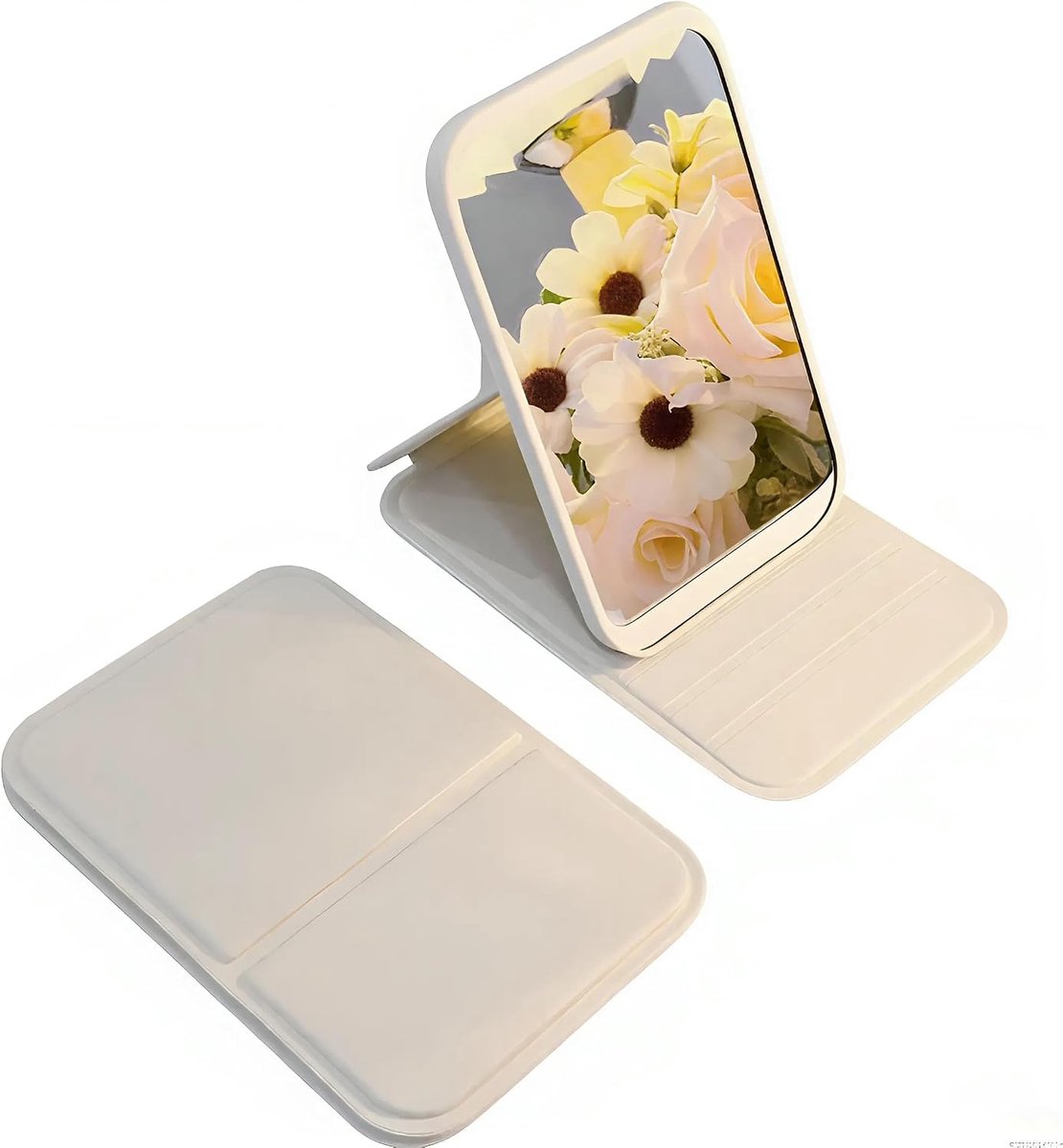 SnelShoppen - Draagbare Reismirror met Standaard, Vouwbare Compacte Mini Make-up Spiegel voor Handtas, Tafel Spiegel voor Mannen Vrouwen en Meisjes