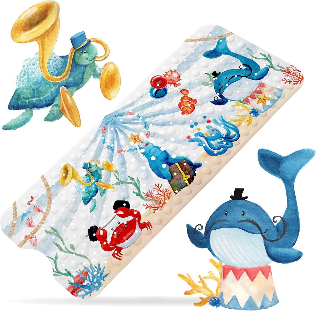 SnelShoppen - Antislip Badmat Voor Kinderen 100 x 40 cm - Veilig en Comfortabel - BPA Vrij - Antibacterieel - Circus Design - Ideaal Voor Badkuip en D