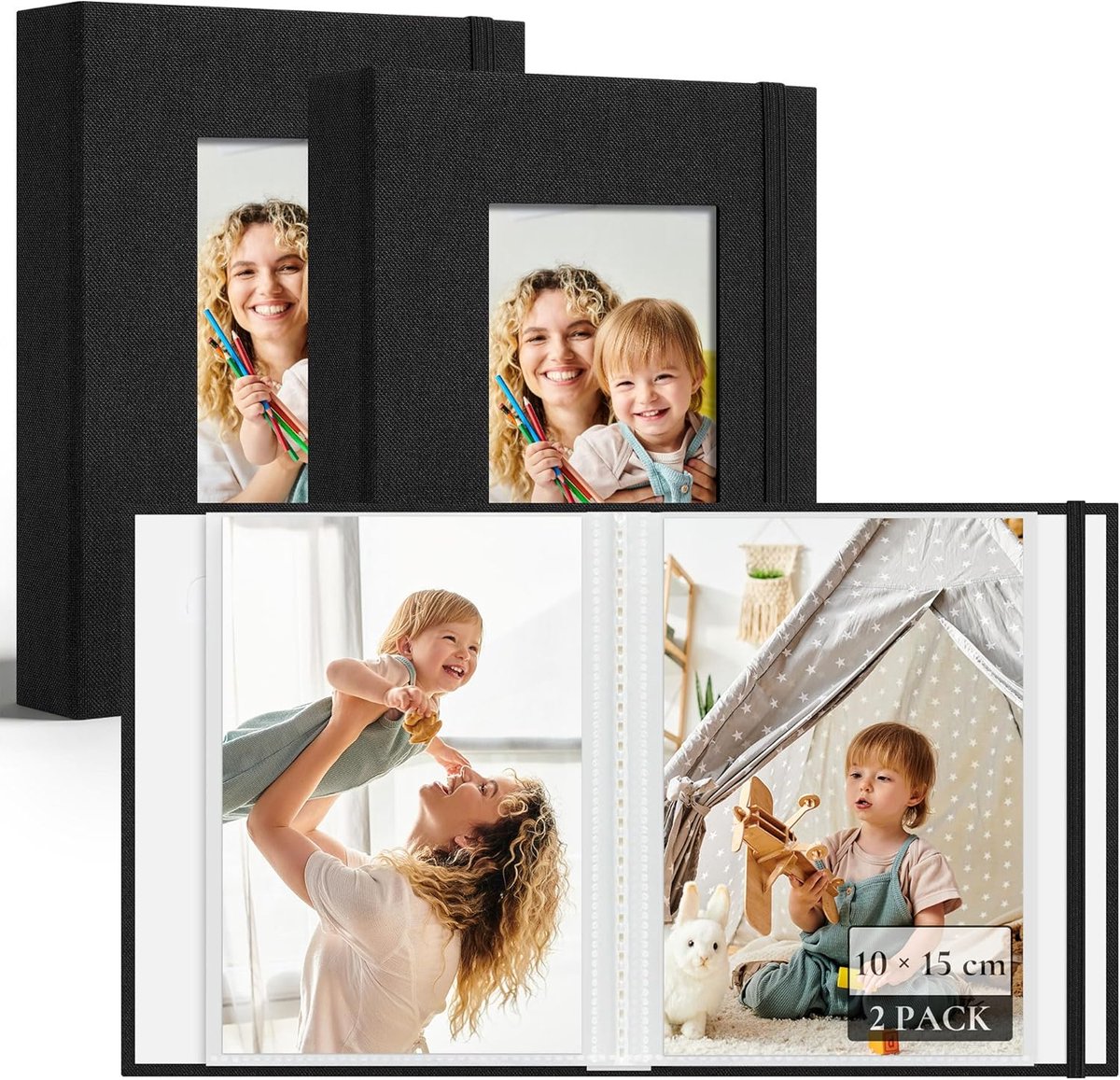 SnelShoppen - Mini Foto Album Set van 2, 10 x 15 cm, Linnen Cover, 26 Pagina's, 52 Foto's, Perfect voor Familie, Baby, Bruiloften, Kerst, Reizen, Afst