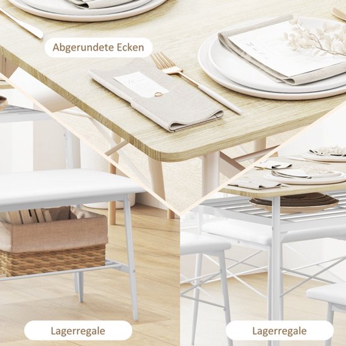 Eettafelset 4 Personen – Eettafel Met Stoelen – Eettafelbank – Dinerset – Eetkamerset – Ei