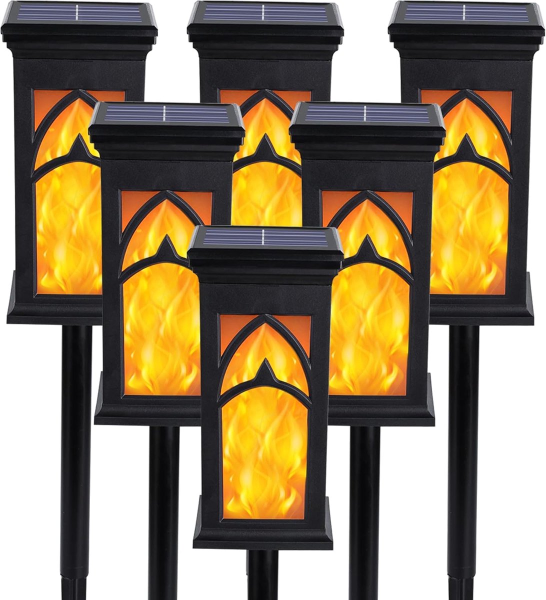 SnelShoppen - 6 Stuks Zonnebrand Lichten Tuin met Realistische Vlam Effect IP65 Waterdicht - Perfect voor Tuin, Pad, Achtertuin, Balkon, Feest en Camp