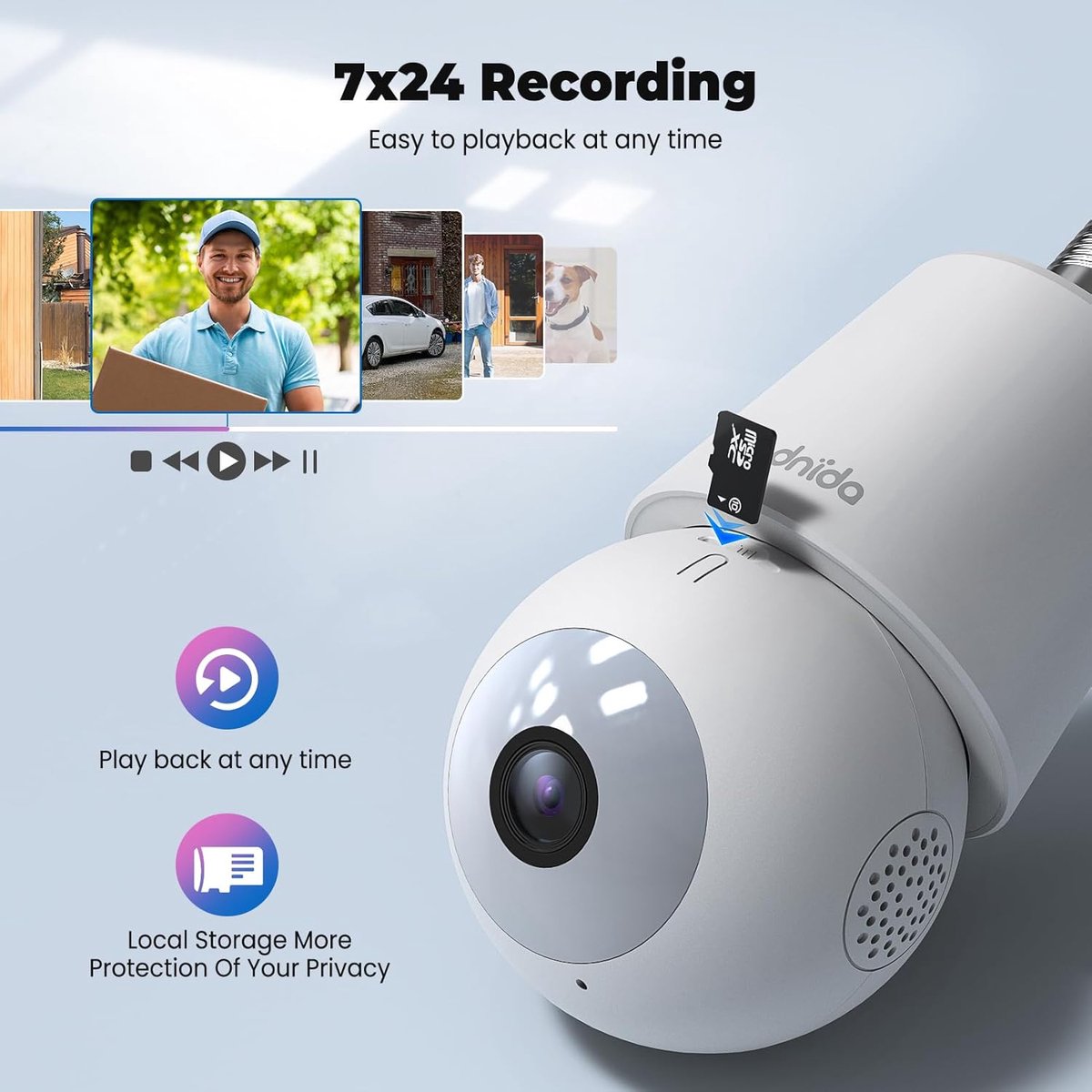 SnelShoppen - WiFi Buitenlamp Camera E27 - 2K PTZ Beveiligingscamera met Geluid en Licht Alarm - Bewegingsdetectie, Nachtzicht in Kleur, 2 Stuks