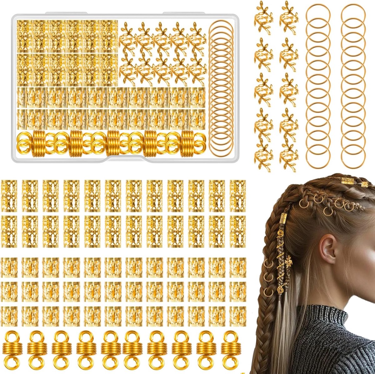 SnelShoppen - Dreadlocks 100 Stuks Haaraccessoires Gouden Metalen Haarringen voor Vlechten, Verstelbare Cuffs, Haar Coils Decoratie voor Dreadlocks en