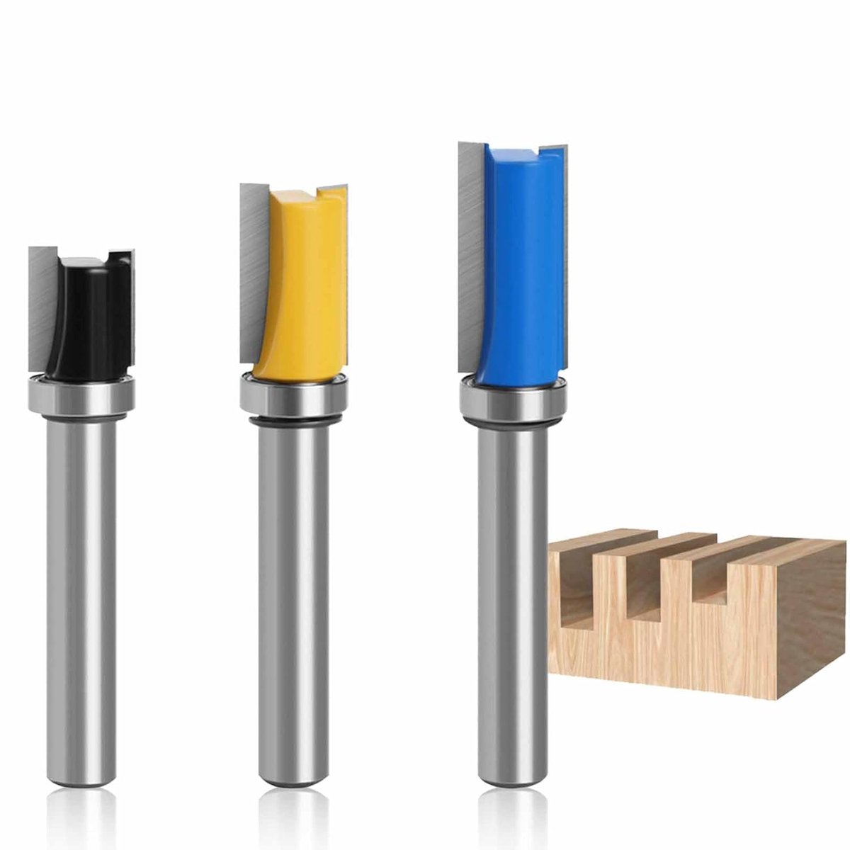 SnelShoppen - 3-Delige 8 mm Copier Cutter Set met Schacht, Router Cutter, Edge Cutter met Bovenliggende Kogellager, Hoogwaardige Bündigfräser voor Hou