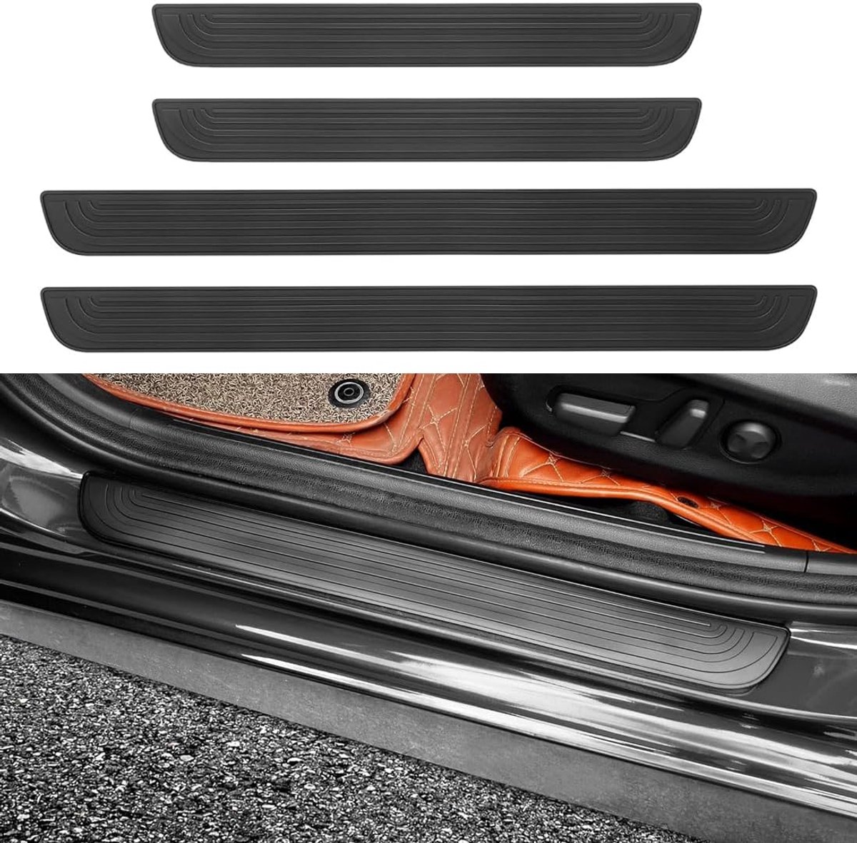 SnelShoppen - 4x Auto Deurdrempel Bescherming Set - Universele Sill Sanding Plate Cover - PVC Zacht Rubber Voorzijde/Achterzijde - Zwart - Antislip -