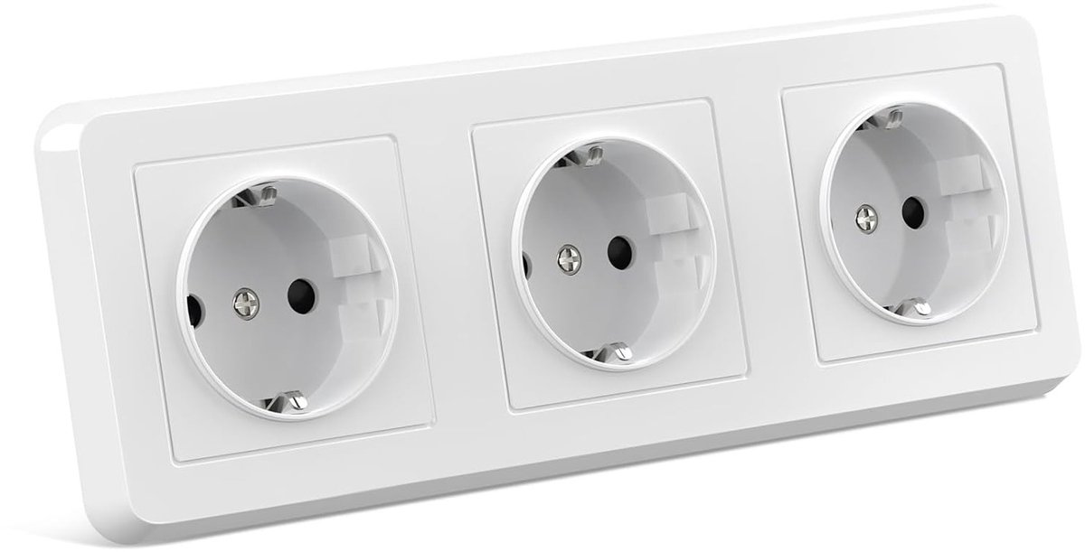 Inbouwstopcontact - Wandcontactdoos Stopcontact - Elektrificatie Huis - 3 Euro-stekeraansluitingen - 225mm x 82mm - Wit