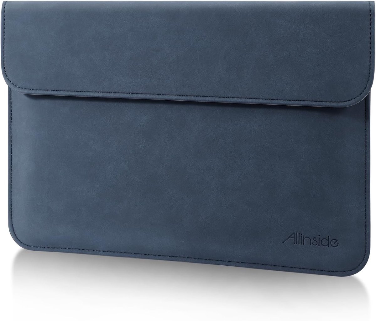 SnelShoppen - Laptop Sleeve Case 13-14 Inch voor MacBook Pro 14 (2021-2024) - PU Leer, Navy Blauw, Bescherming & Stijl