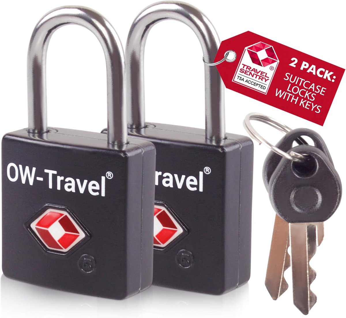 SnelShoppen - TSA Hangslot met Sleutels, Kofferslot, Bagageslot, Zwart, 2 Stuks, Robuust Zinklegering, Ideaal voor Reizen, Rugzakken, Sporttassen en M