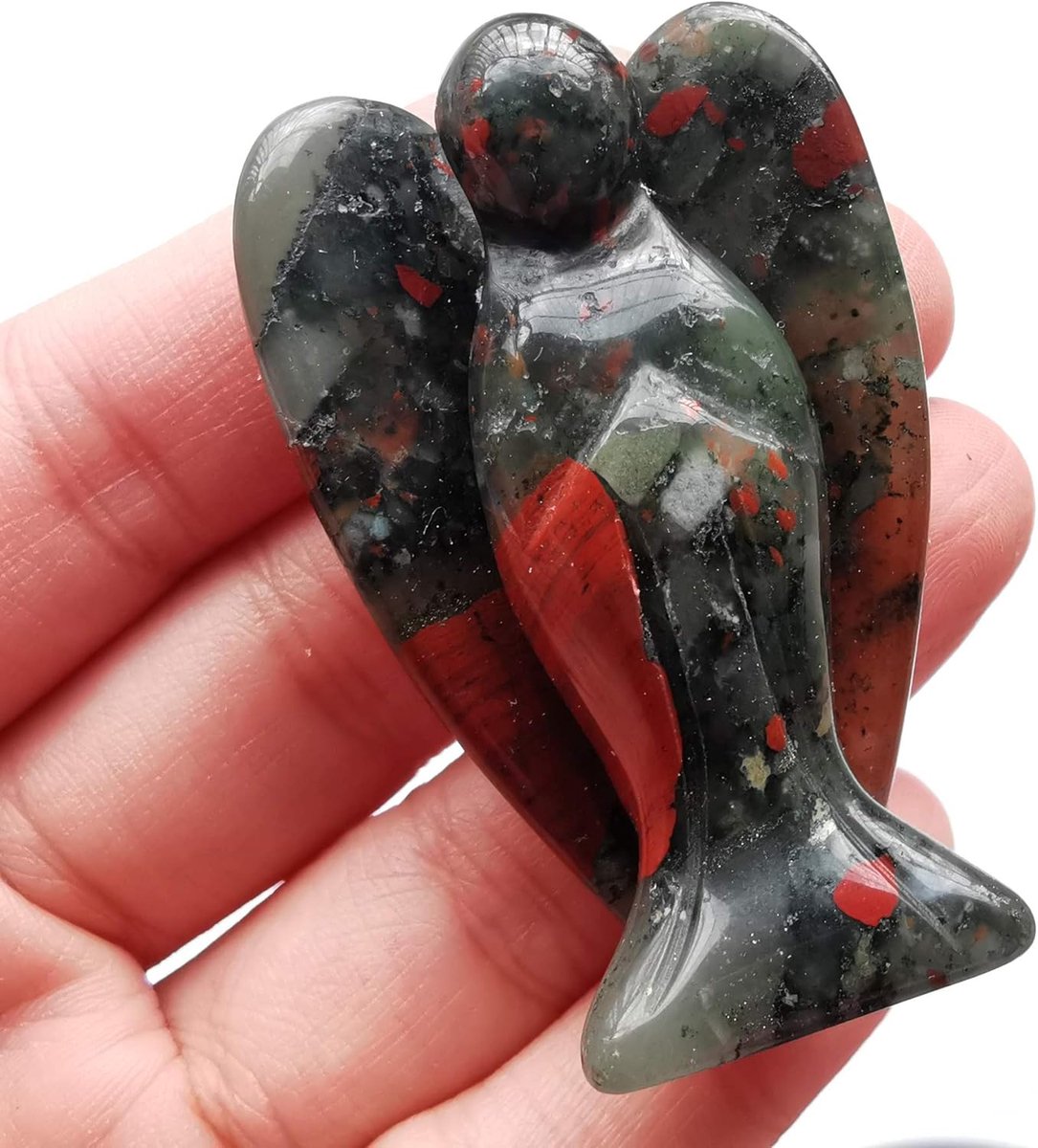 SnelShoppen - Natural African Bloodstone Healing Crystal Engel Beeldje 50mm - Handgemaakt Guardian Angel Figurine voor Genezing en Energie - Decoratie