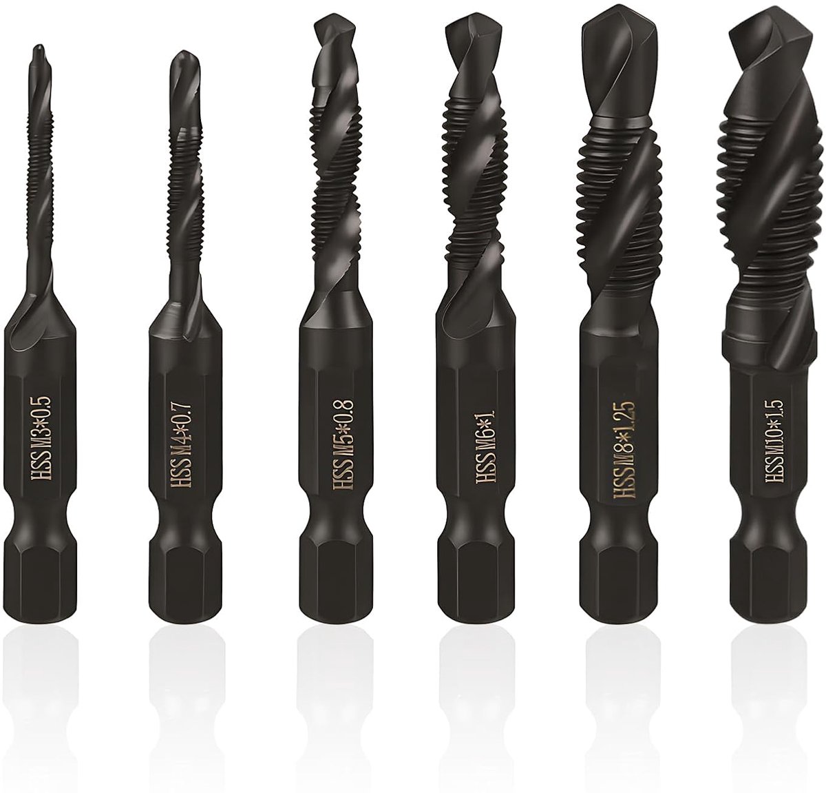 SnelShoppen - 6-Delige Tap en Snijset met Boor, M3 M4 M5 M6 M8 M10, Staal met Roestvrije Coating, Voor Metaal, Hout en Plastic