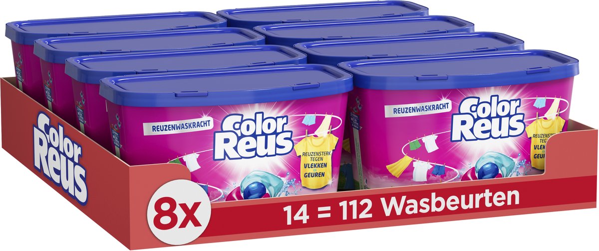 Color Reus 3+1 Power Caps Wasmiddel Capsules | 8 x 14 wasbeurten | 112 wasbeurten | Voordeelverpakking
