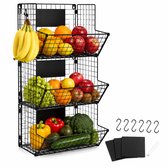 Fruitmand 3 Laags Hangend - Fruit Etagere Metaal Zwart - Groenterek - Draadmand - Groentemand - Keuken Organiser