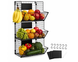 Fruitmand 3 Laags Hangend - Fruit Etagere Metaal Zwart - Groenterek - Draadmand - Groentemand - Keuken Organiser