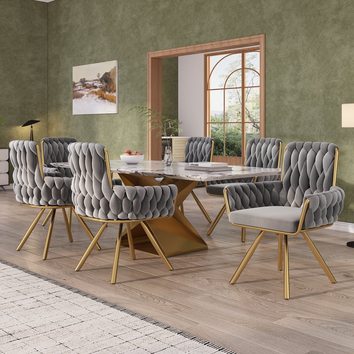 Fluwelen eetkamerstoel - Set Van 6 - Stoel, Eettafelstoel, Stoelenset, Fauteuil, Draaistoel, Relaxstoel met 4 metalen steunpoten - Grijs