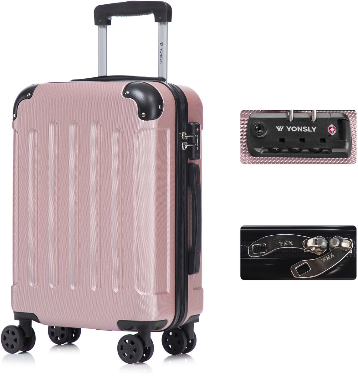 YONSLY Handbagage Koffer - 55cm - 40 L - TSA Slot - YKK Rits - 360° Draaibare Wielen - Roségoud