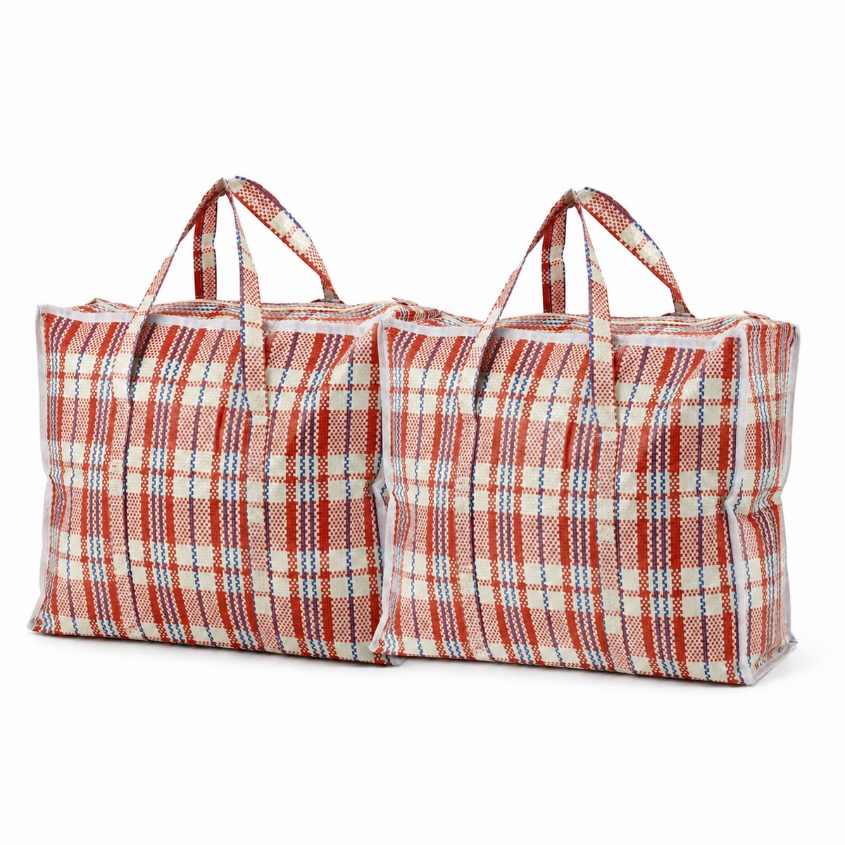 Opbergtas met Rits 30L – 2 Stuks Opbergtassen voor Kleding, Wasgoed en Beddengoed – Shopper en Boodschappentas met Rits – Verhuistas – 40 x 43 x 18 cm – Rood Wit Blauw