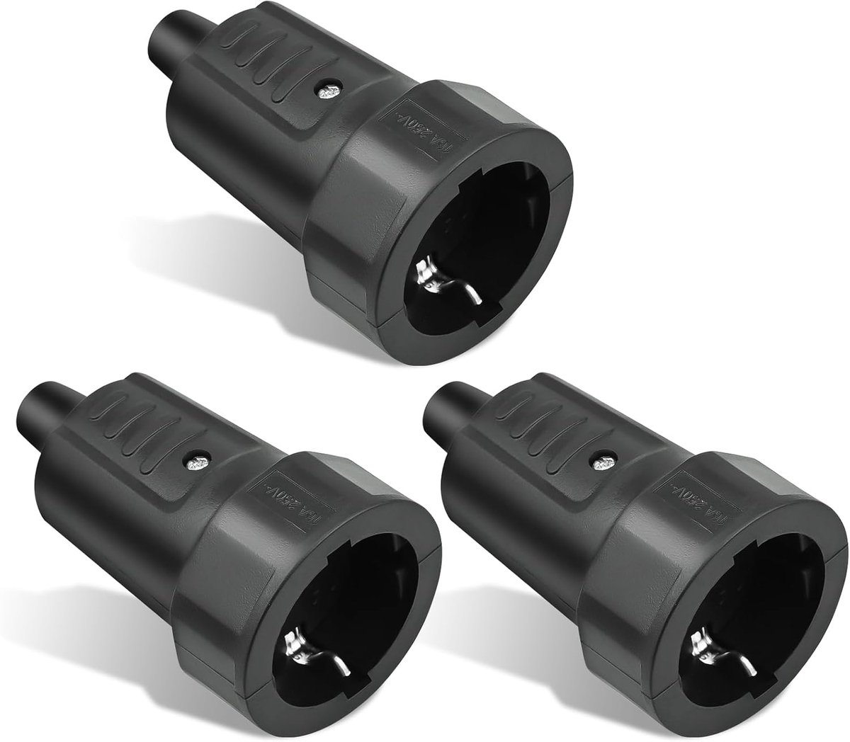 SnelShoppen - Pack van 3 Grondverbinding Rubber Couplers met Bochtbescherming, Zonder Kabel, Rubber Koppeling 250V/16A, PVC Koppeling voor 8 mm Kabel