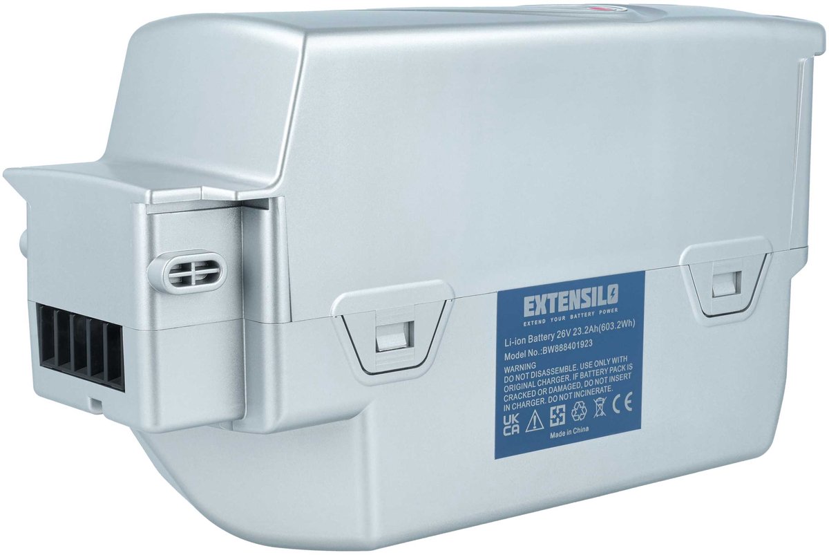 EXTENSILO-accu compatibel met Flyer T8, T-serie, T8 HS, T9, T6, X-serie, T4, Tandem E-bike (23,2 Ah, 25,2 V, Li-ion) - Zilver