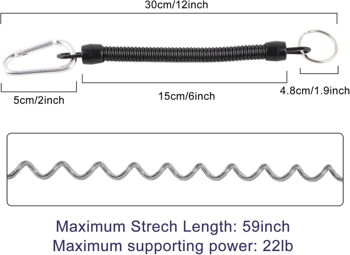SnelShoppen - Retractable Safety Rope Fishing Cord, Veiligheidskoorden voor Visspullen, Veilige Spring Coiled Riemen voor Vissengerei en Vliegvissers