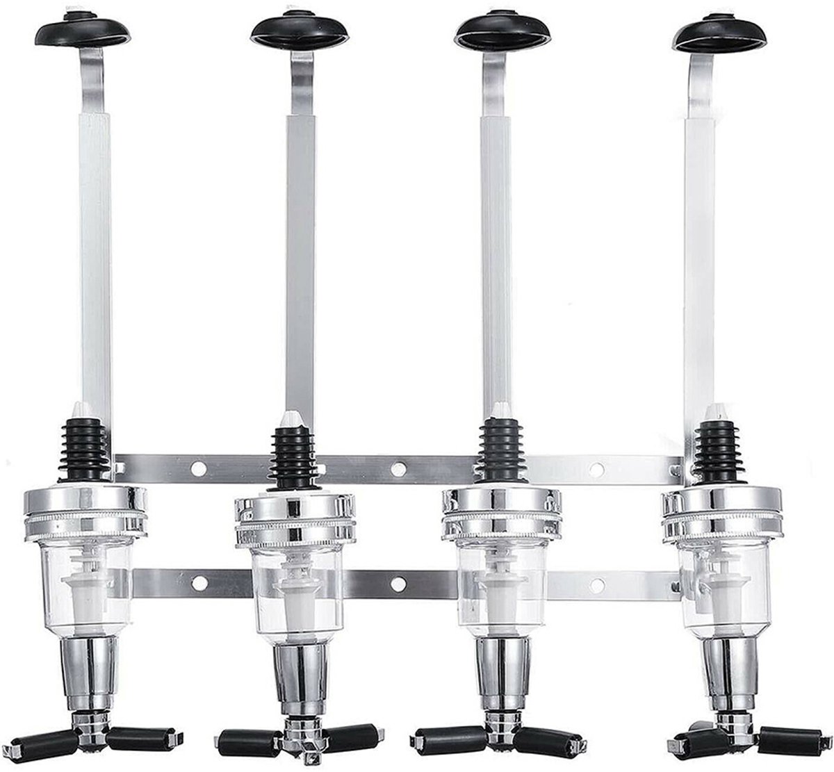 Drankdispenser voor vier flessen - Bar Butler - Flessenrek - Drankdispenser - Dispenser met stang - Wandmontage - 45 ml - Aluminiumlegering