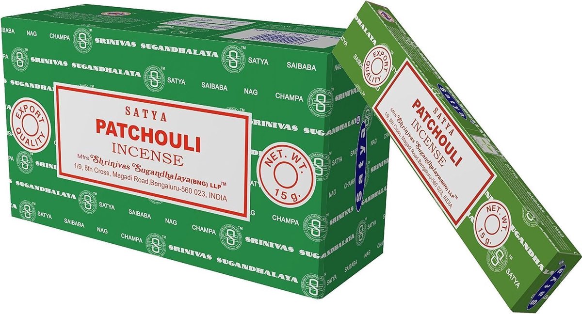 SnelShoppen - 12 Stuks Nag Champa Patchouli 100% Natuurlijke Wierookstokjes - Handgemaakt, Ontspannend, Spiritueel, Meditatie, 15 Gram per Pack