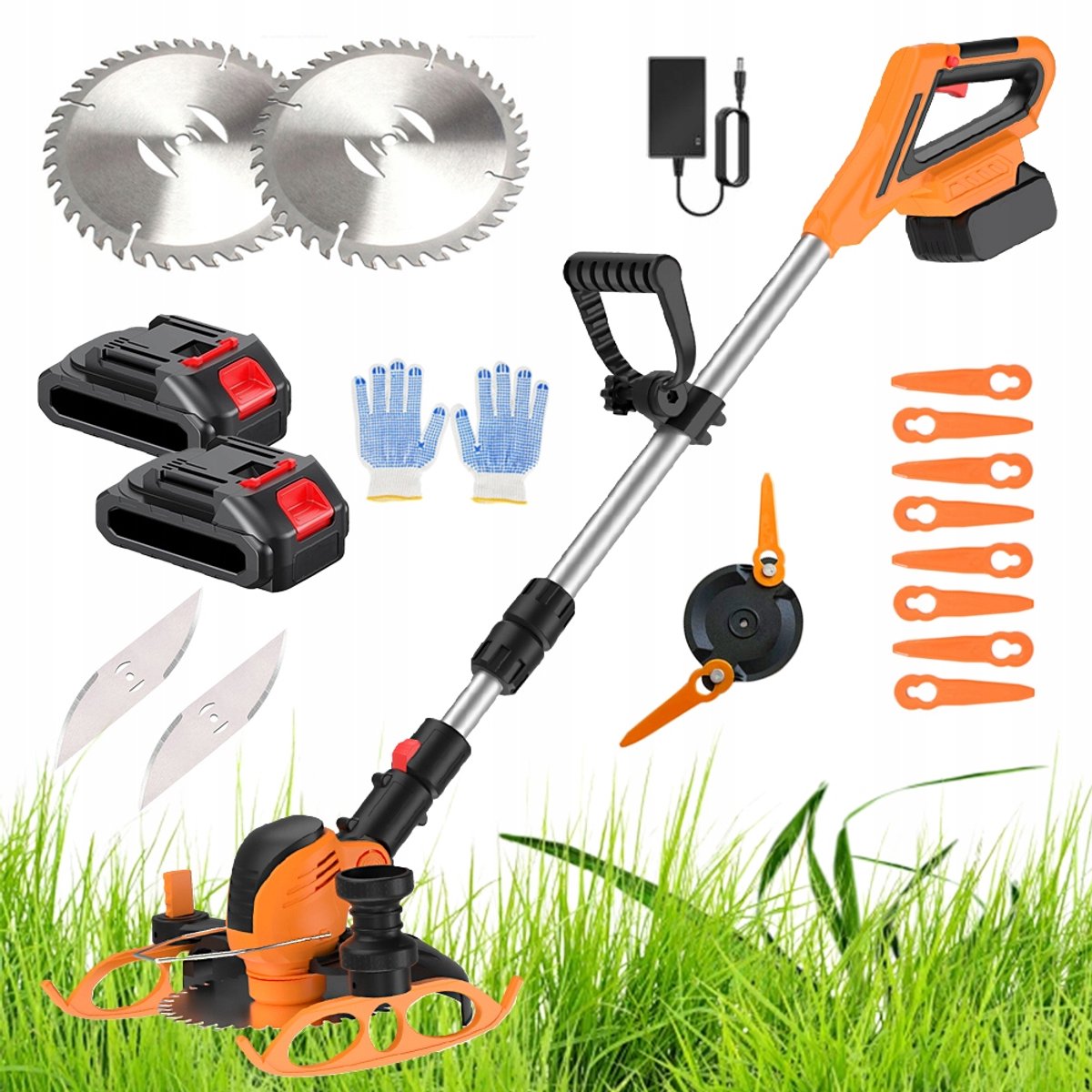 Accu Grastrimmer - Elektrische Onkruidmaaier - Bosmaaier - 21V - Dubbele Veiligheidsknoppen - 0-90° Verstelbare Maaikop - 3 Soorten Messen - 2x 3000 mAh - 99-130 cm Telescopische Handgreep - Kantenmaaier - Voor Tuin Gazon en Struiken