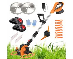 Elektrische Onkruidverwijderaar - Grastrimmer - Kantenmaaier - 21V - 100W - 0-90° - 3 Messen - 15000 RPM - Incl. 2 Accu's en Lader - Voor Tuin en Gazon