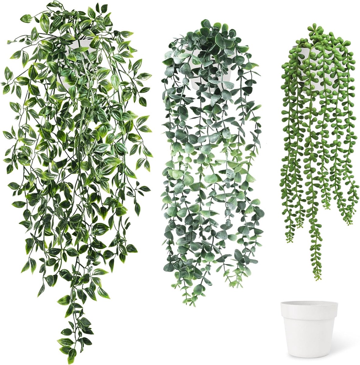 SnelShoppen - Set van 3 Nepplant met Pot, Hangende Kunstplanten 55-85 cm, Realistische Plastic Planten voor Binnen en Buiten, Tuin en Keuken Decoratie