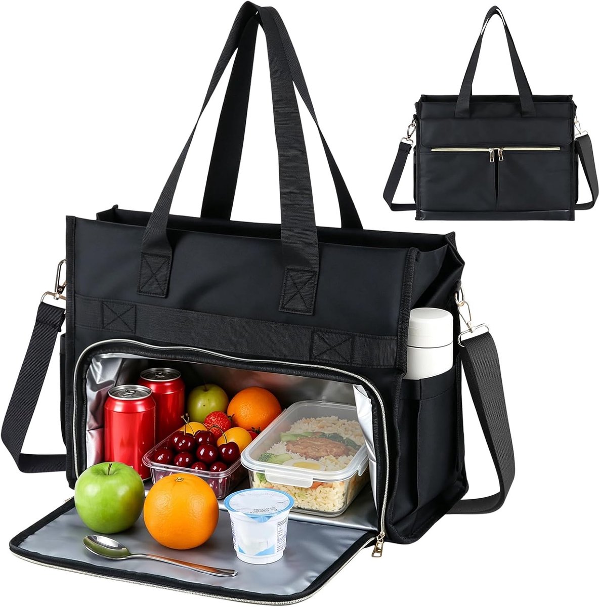 SnelShoppen - Lunchtas Dames 15,6 inch Laptoptas met Geïsoleerd Lunchvak - 2-in-1 Handtas, Draagbare Leraarstas, Waterdichte Aktetas in Zwart voor Sch