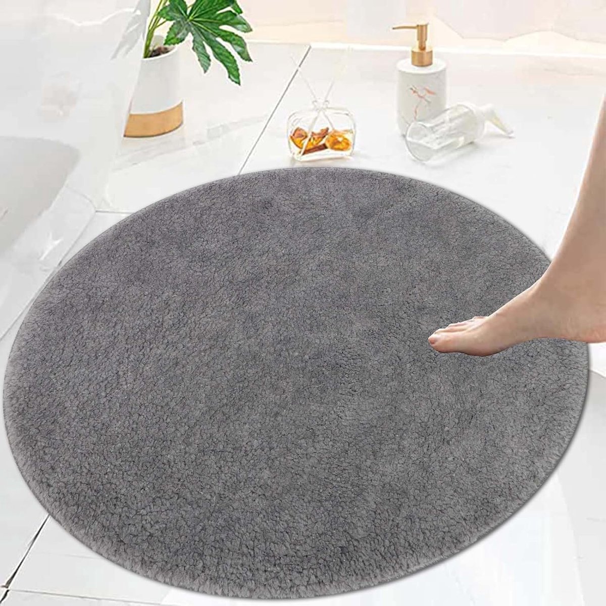 SnelShoppen - Famibay Badmat Rond 80 cm, Grijs, Antislip, Wasbare Badkamer Tapijt, Zacht Microfiber, Absorberend, Badaccessoires voor Luxe Comfort