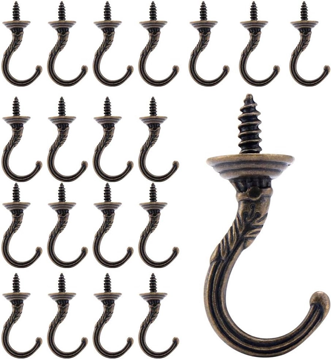 SnelShoppen - 20 Pcs Vintage Screw Hooks, Antieke Haken, Plafondhaken, Kleine Haken voor Tuin, Thuis, Kantoor, Keuken, Slaapkamer, Maximale Draagkrach