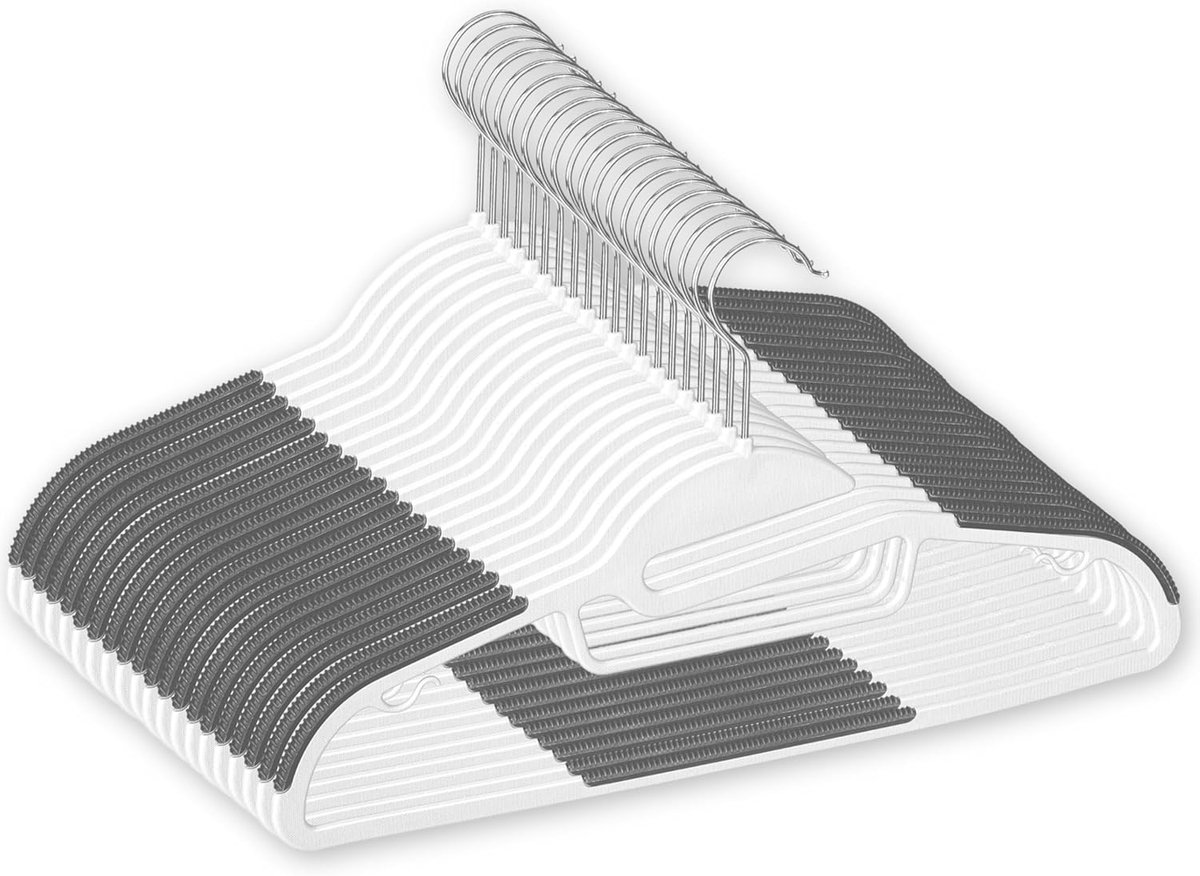 SnelShoppen - 20 Stuks Kledinghangers - Plastic Kledinghangers met Antislip Pads - Ideaal voor Jassen, Broeken en Delicate Stoffen - Wit en Grijs - Ru