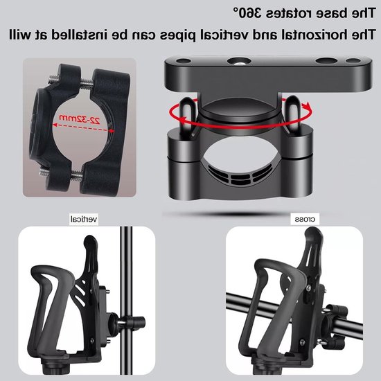 Dailygoods- Flessenhouder Verstelbaar - Bidonhouder Fiets - Flessenhouder Scooter - Flessenhouder Kinderwagen - Anti-slip Technologie - Draaibare Stuurklem — afbeelding 4