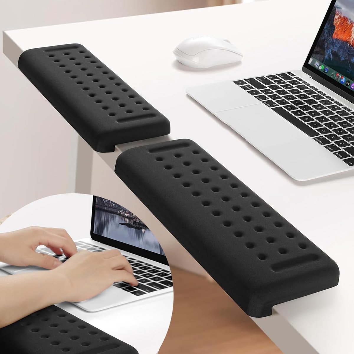 Set van 2 Ergonomische L-vormige Geheugen Schuim Polssteunen voor Bureau, 300 mm Lengte, 20 mm Dikte, Ideaal voor Thuis en Kantoor Gebruik
