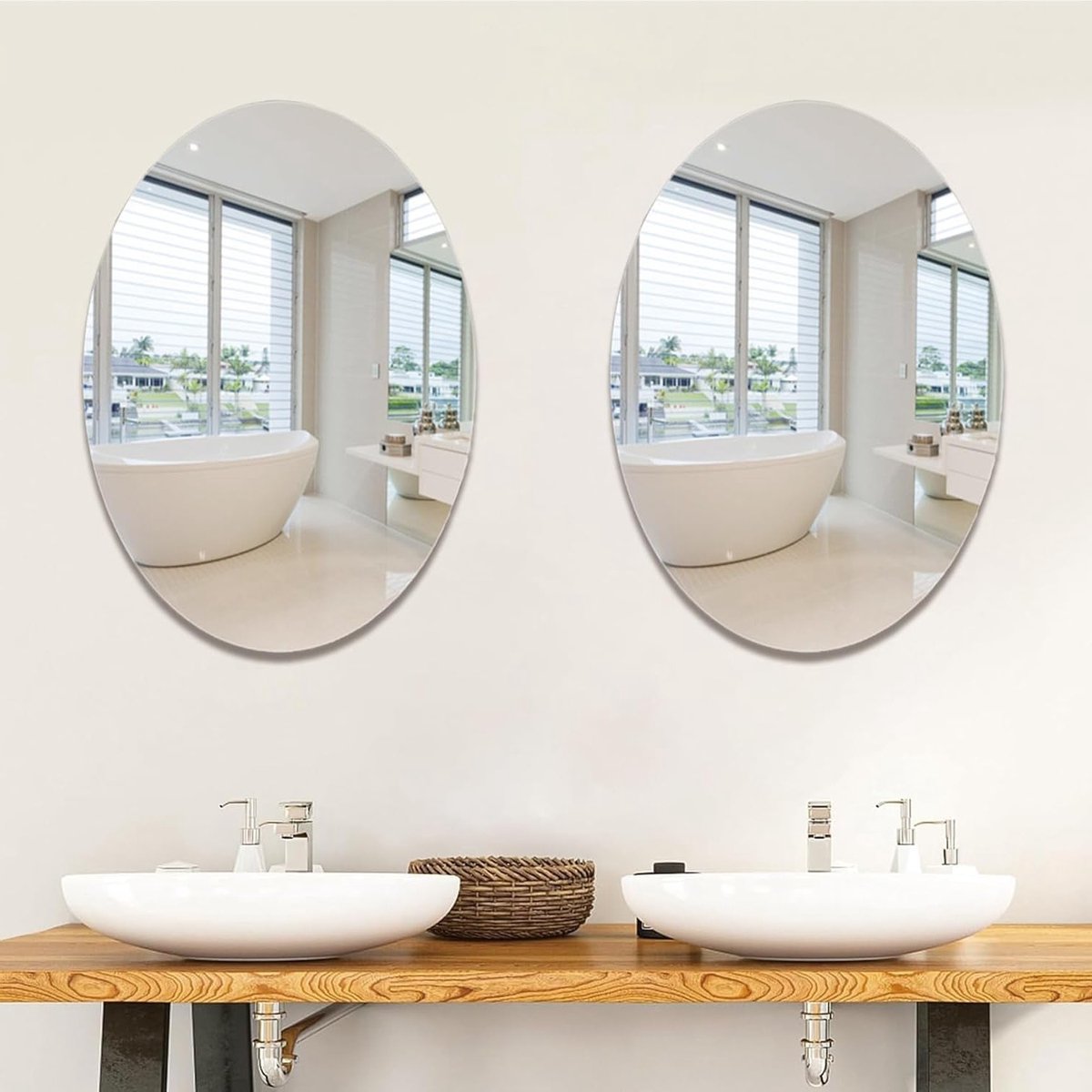 Ovale Wandspiegel zonder Glas, 2 Stuks Zelfklevende Acryl Spiegels voor Badkamer en Woonkamer, Flexibele Frameloze Decoratieve Wandspiegel voor Entree en Slaapkamer