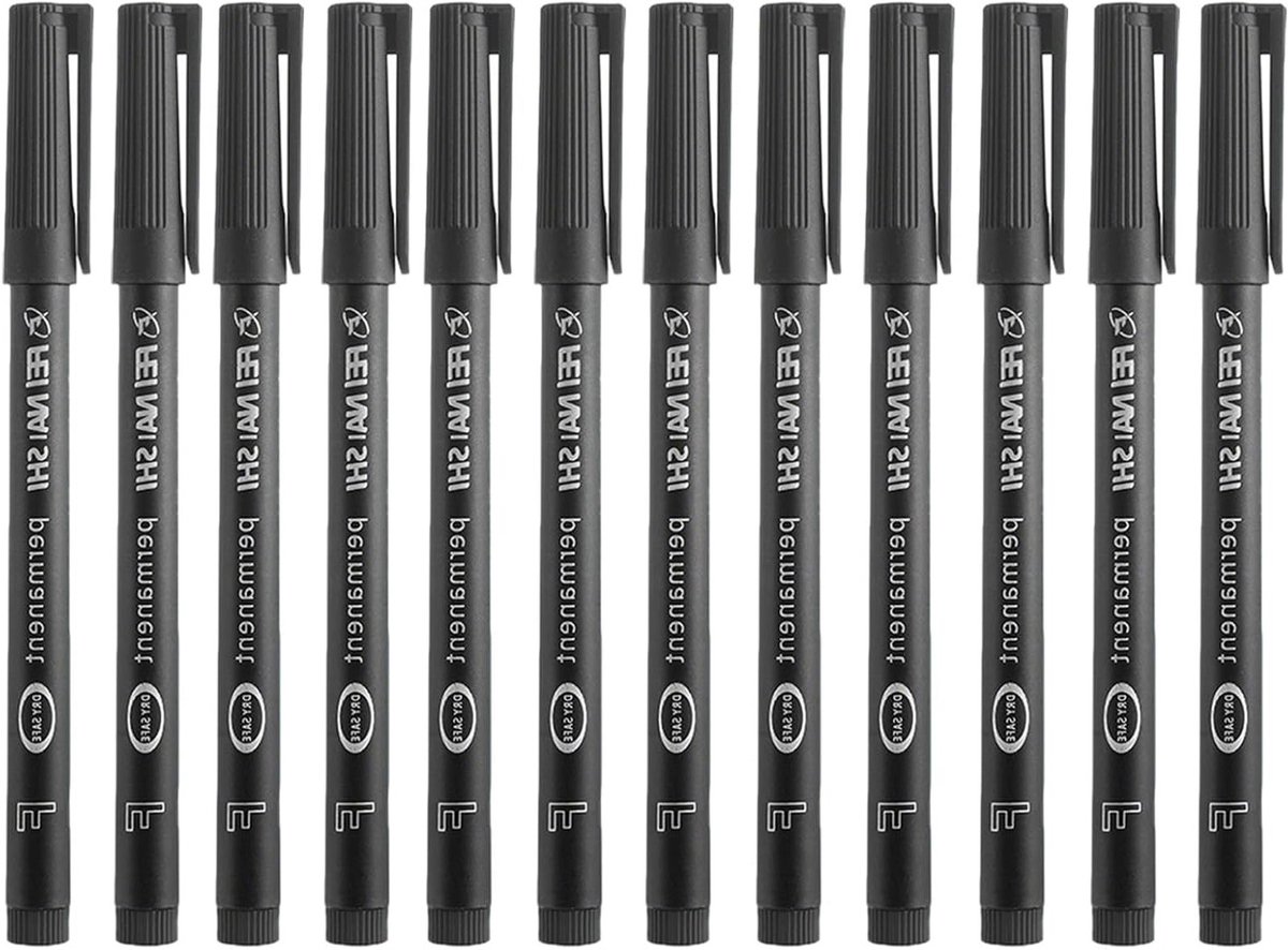 Set van 12 onuitwisbare zwarte markers met fijne punt van 0,6 mm, duurzaam en waterbestendig voor papier, metaal en kunstprojecten