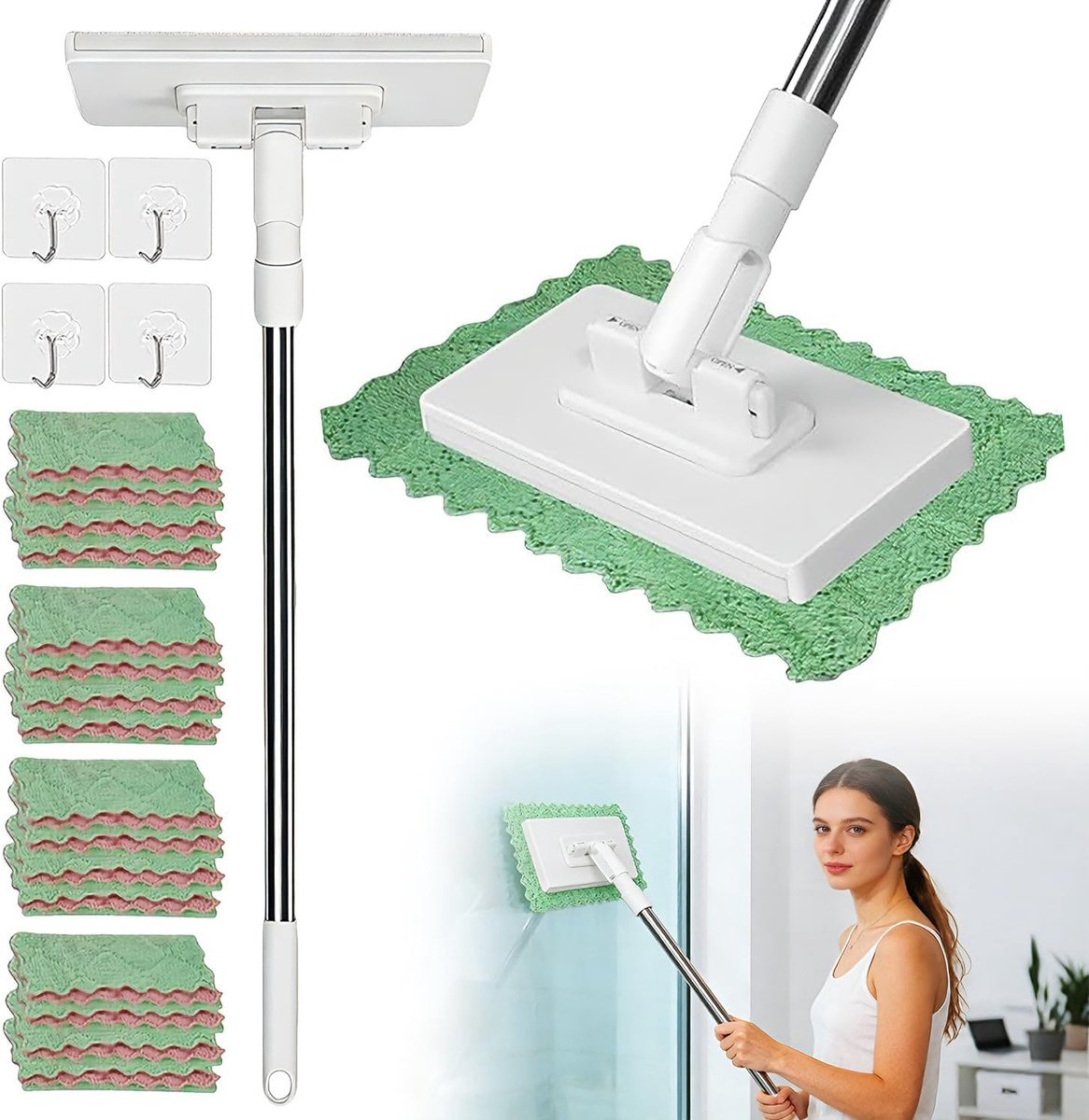 Efficiënte Mini Mop met Automatisch Doekwisselsysteem, Handige Vloermop voor Badkamer en Keuken, Ideaal voor Gemakkelijk Schoonmaken zonder Handwassen