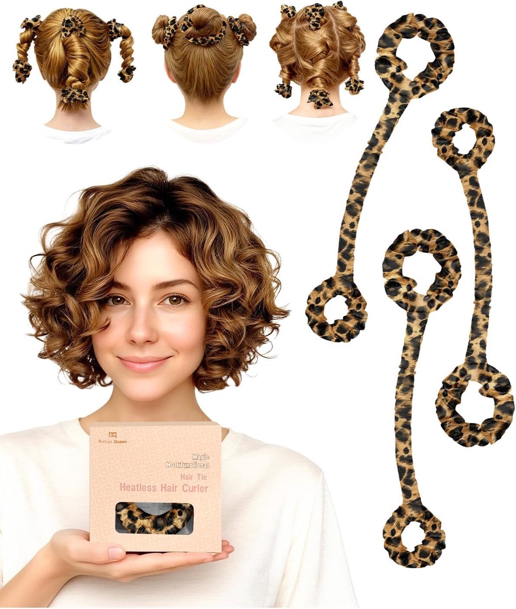 SnelShoppen - Satin Heatless Curling Rod Headband Haar Kruller Set voor Makkelijk Curls zonder Hitte - 3 Stuks, 20cm, Leopard Print, Perfect voor Slaa